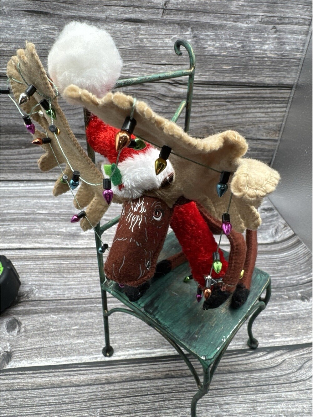 Annalee 2012 Cozy Christmas Moose 10" -Sitting Position Tangled In Light Bulbs